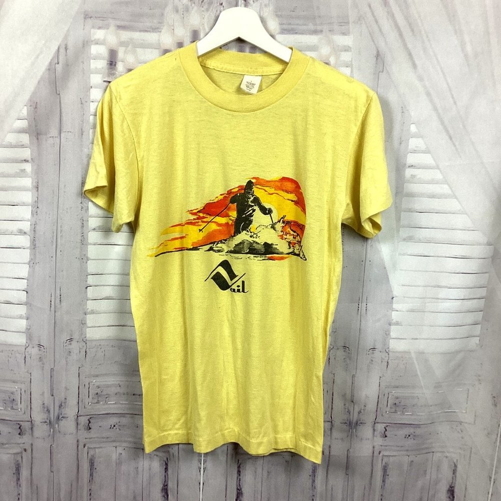 Vintage Vail Ski Tee Shirt Yellow L - Picture 1 of 7
